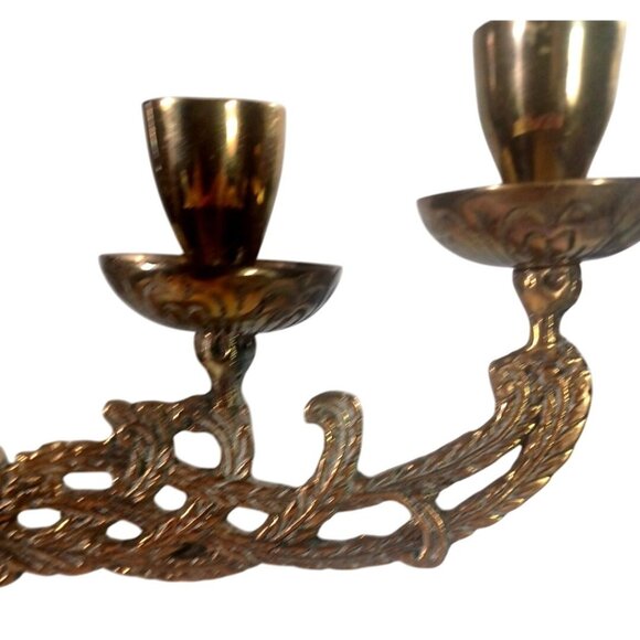 Large Vintage Gold Brass Phoenix Peacock 7-Light Candelabra Menorah - Picture 9 of 11